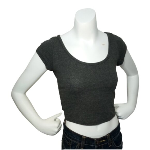 Women Dark Grey Short Sleeve Crop Top - Picture 1 of 1